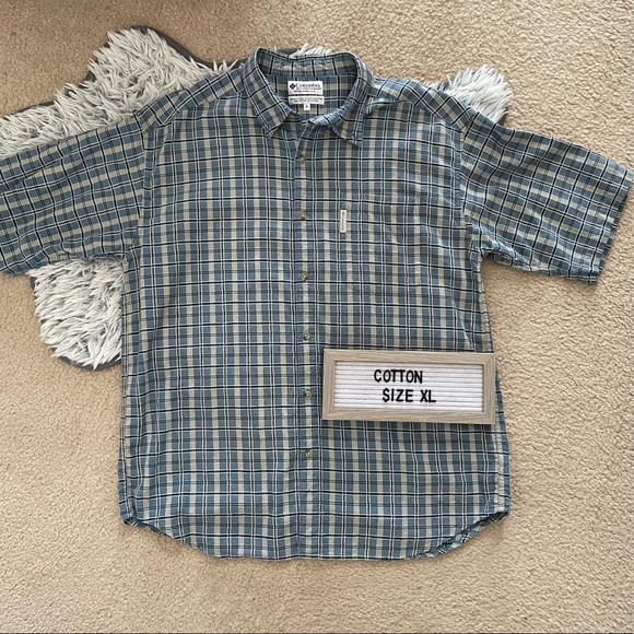 Columbia Other - 100% cotton Columbia blue plaid short sleeve textured button down shirt size XL